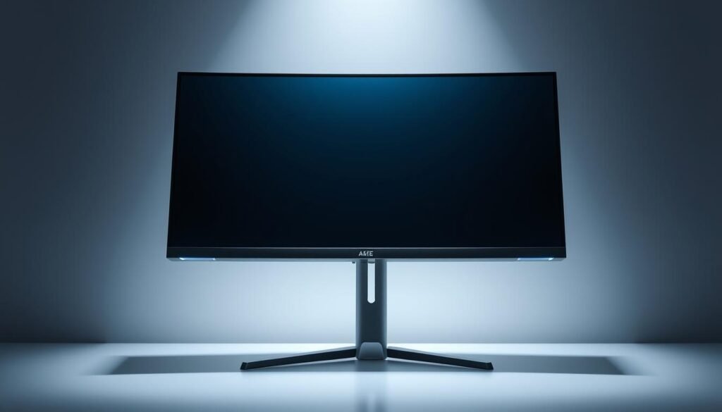 A sleek, ultramodern display showcasing the latest USB 5.0 technology. The screen is a high-resolution, edge-to-edge 4K panel with vibrant colors and deep blacks, supported by a sturdy, minimalist aluminum frame. Subtle LED accents along the bezel create a refined, elegant aesthetic. The display is mounted on a swivel stand, allowing for smooth adjustments to the optimal viewing angle. Soft, diffused lighting illuminates the scene, creating an atmosphere of sophistication and technological prowess. The overall impression is one of cutting-edge performance, seamless connectivity, and an immersive visual experience fit for the discerning gamer or professional.